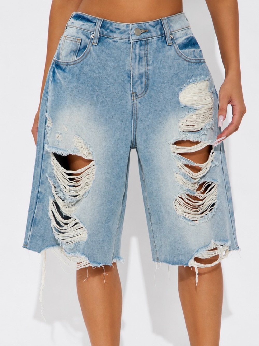 Light Blue Distressed Denim Women’s Shorts